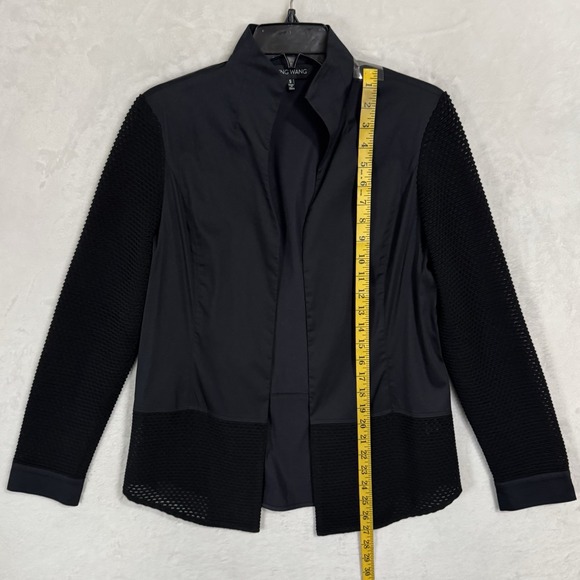 Ming Wang Jacket Size Small Black Tailored Open Crochet Knit Sleeves Minimalist - Picture 11 of 16